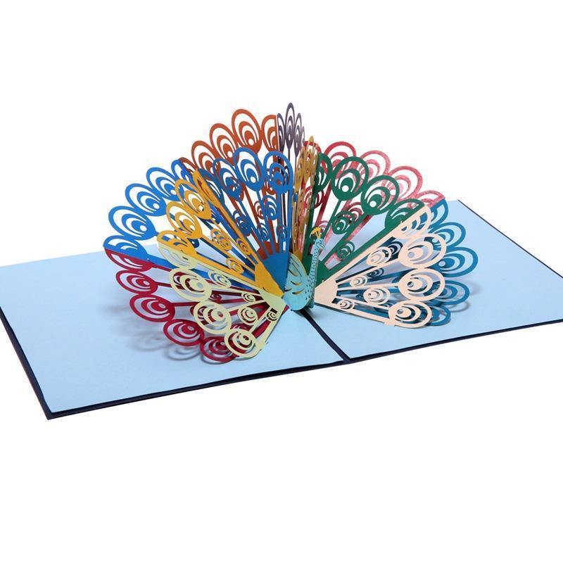 3D Paper Sculpture Colorful Peacock Card - Inlovearts