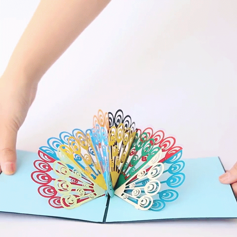 3D Paper Sculpture Colorful Peacock Card - Inlovearts