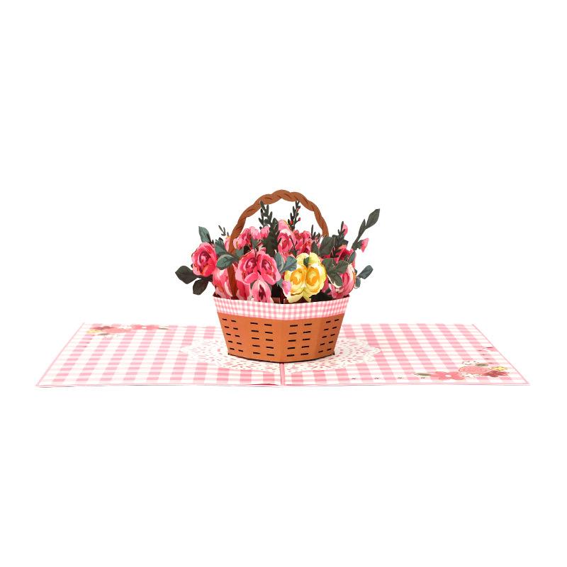 3D Rose Flower Basket Card - lifescraft